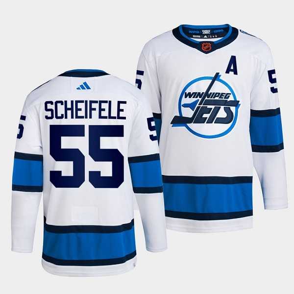 Mens Winnipeg Jets #55 Mark Scheifele White 2022 Reverse Retro Stitched Jersey Dzhi